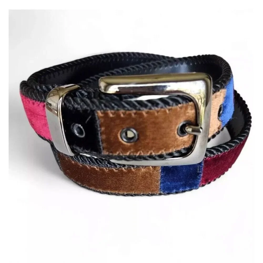 Vintage 1980s Elite Women's Tapestry Velvet Color Block Belt Size Medium 29